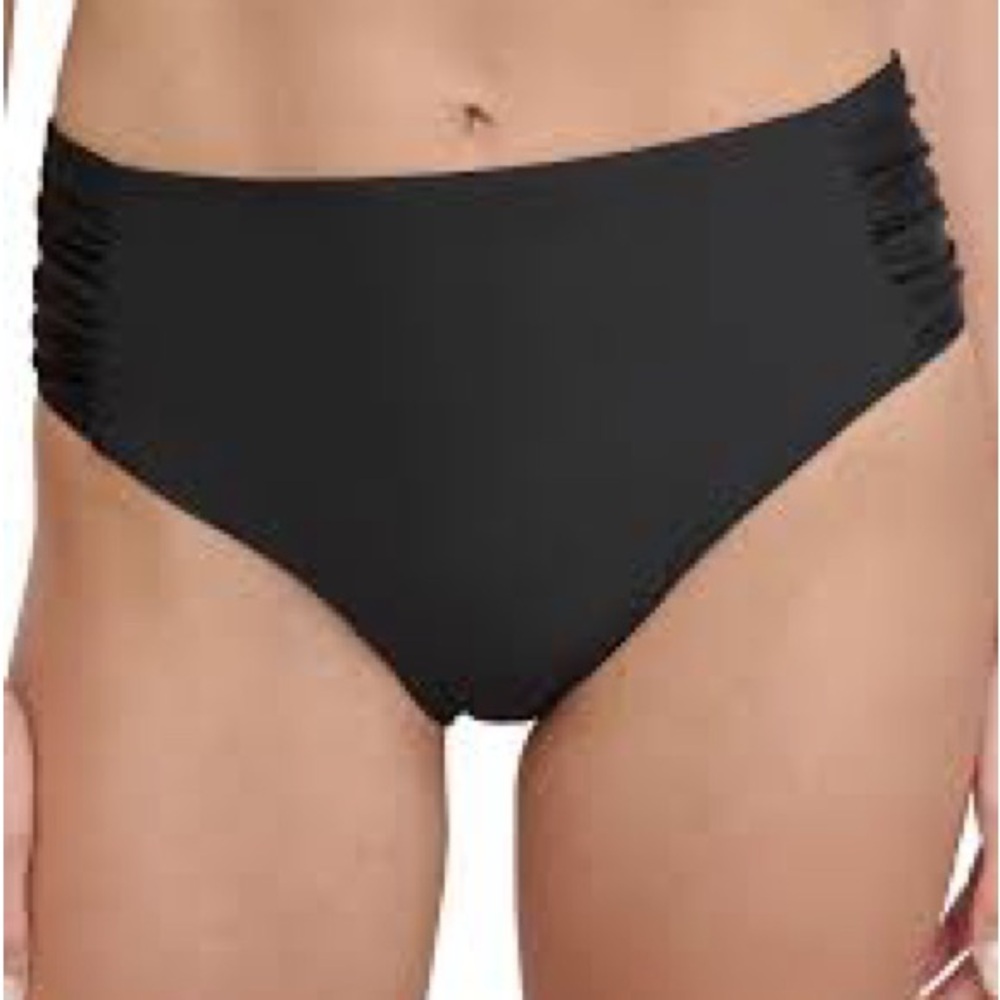 DKNY black high waist bikini swim bottom size Large NWT